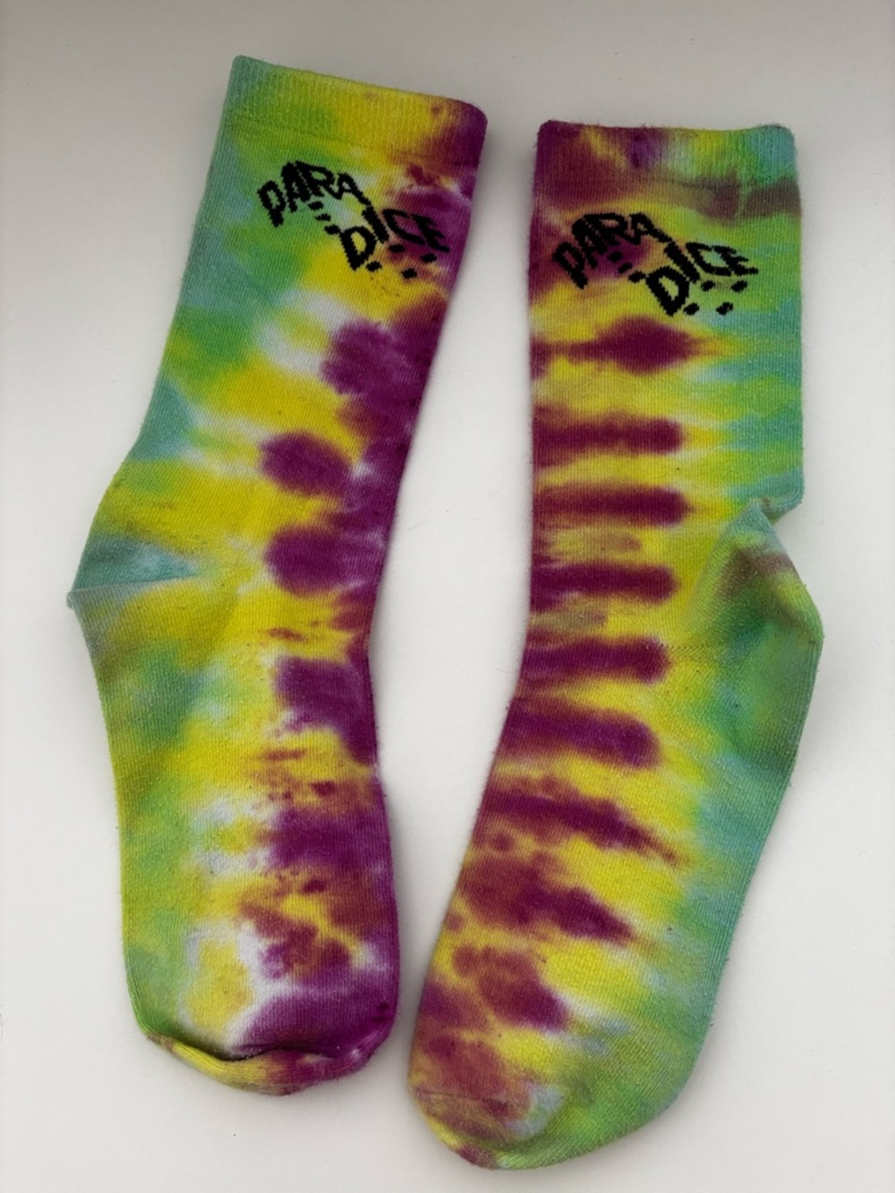 Paradice Tie-Dye Crew Socks in Yellow, Green & Purple